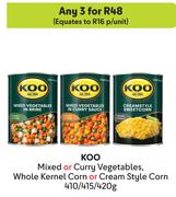 Koo Mixed Or Curry Vegetables, Whole Kernel Corn Or Cream Style Corn-For Any 3 x 410/415/420g