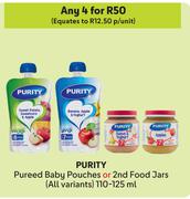 Purity Pureed Baby Pouches Or 2nd Food Jars (All Variants)-For Any 4 x 110-125ml