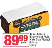 Spar Bakery Festive Iced Fruit Cake Slab Alcohol Infused-400g Each