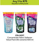 Sta-Soft Concentrate Fabric Softener Value Pack(All Variants)-For Any 3 x 500ml