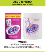 Vanish In-Wash Stain Remover(All Variants)-For Any 2 x 400/500/520 Or 650g