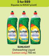 Sunlight Dishwashing Liquid(Lemon Only)-For 3 x 750ml