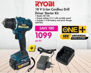 Ryobi 18V Li-Ion Cordless Drill Driver Starter Kit XD-180-Per Kit