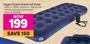 Camp Master Single Flocked Airbed & Pump-191 (L) x 73 (W) x 22(H)cm