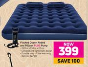 Camp Master Flocked Queen Airbed & Pillows Plus Pump 2.03m x 1.52m x 22cm