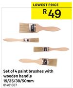 Set Of 4 Paint Brushes With Wooden Handle 19/25/38/50mm