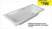 Bathtub Rectangular Acrylic Tamarin White-70 x 170 x 40cm