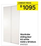 Wardrobe Sliding Door Kit White-H250 x W120cm