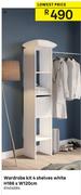 Wardrobe Kit 4 Shelves White-H186 x W120cm