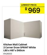 Kitchen Wall Cabinet 2 Corner Draw Sprint White-L80 x H87 x D60cm