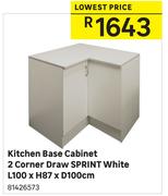 Kitchen Base Cabinet 2 Corner Draw Sprint White-L100 x H87 x D100cm