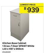 Kitchen Base Cabinet 1 Draw/1 Door Sprint White-L40 x H87 x D60cm