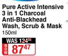 Garnier Pure Active Intensive 3 In 1 Charcoal Anti Blackhead Wash, Scrub & Mask-150ml
