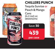 Chillers Punch Tequila Sunrise Or Peach & Mango Cans-24 x 440ml Per Case
