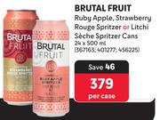 Brutal Fruit Ruby Apple, Strawberry Rouge Spritzer Or Litchi Seche Spritzer Cans-24 x 500ml Per Case