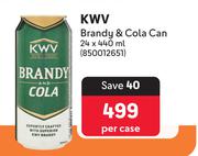 KWV Brandy & Cola Can-24 x 440ml Per Case