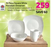 Always Home 16 Piece Square White Porcelain Dinner Set-Per Set