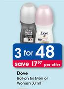 Dove Roll On For Men Or Women-3 x 50ml