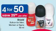 Shield Roll On For Men, Women Or Teens-4 x 50ml
