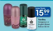 Yardley Gorgeous Or English Blazer Roll On-50ml Each