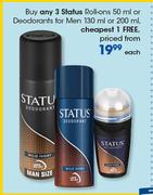 Status Roll Ons-50ml Or Deodorants For Men-130ml Or 200ml Each