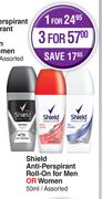 Shield Anti Perspirant Roll On For Men Or Women Assorted-For 3 x 50ml