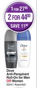 Dove Anti Perspirant Roll OnFor Men Or Women Assorted-For 2 x 50ml