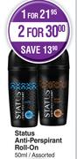 Status Anti Perspirant Roll On Assorted-For 2 x 50ml