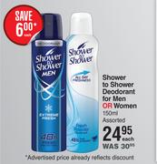 Shower To Shower Deodorant For Men Or Women Assorted-150ml Each