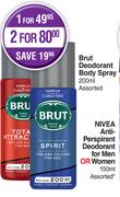 Brut Deodorant Body Spray Assorted-For 2 x 200ml
