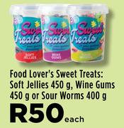 Food Lover's Sweet Treats: Soft Jellies 450g, Wine Gums 450g Or Sour Worms 400g-Each