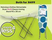 Mainstays Clothes Retractable Dryer Plus Classic Ironing Board 92 x 30cm-For Both
