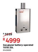 TotaI 20Ltr Gas Geyser Battery Opreated
