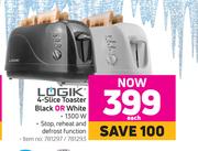 Logik 4 Slice Toaster Black Or White-Each