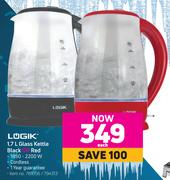 Logik 1.7L Glass Kettle Black Or Red-Each