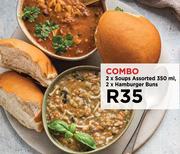 2 x Soups Assorted 350ml, 2 x Hamburger Buns-Combo