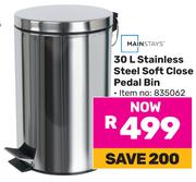 Mainstays 30Ltr Stainless Steel Soft Close Pedal Bin 835062