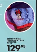 Belted Minnie Denim Short Med Wash Red