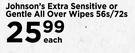 Johnson's Extra Sensitive Or Gentle All Over Wipes-56s/72s Each