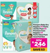 Pampers Baby Dry Nappies Or Pants Jumbo Pack Or Premium Care Nappies Or Pants Value Pack-Each