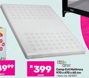 Little One Camp Cot Mattress 970 x 670 x 60cm