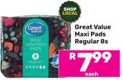 Great Value Maxi Pads (Regular) 8s Pack-Each
