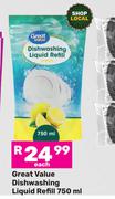 Great Value Dishwashing Liquid Refill-750ml Each