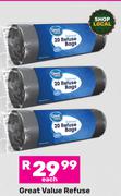 Great Value Refuse Bag-20's Pack Each