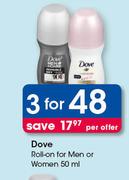 Dove Roll On For Men Or Women-3 x 50ml