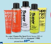 Super Dry Sport Body Sprays-200ml Or Body Washes-250ml Each