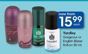 Yardley Gorgeous Or English Blazer Roll On-50ml Each