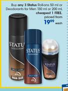 Status Roll Ons-50ml Or Deodorants For Men-130ml Or 200ml Each