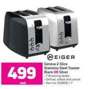 Eiger Geneva 2 Slice Stainless Steel Toaster Black Or Silver-Each