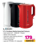 Logik 1.7L Cordless Kettle Assorted Colours-Each